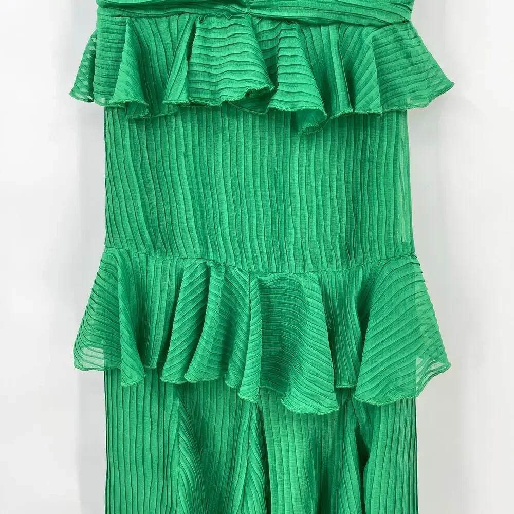 Line & Dot | NWT Cari Halter Maxi Dress in Kelly Green Tiered Pleated Halter XS - Picture 6 of 14
